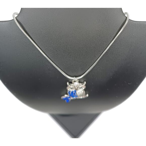 Stainless Steel Blue Crystal Owl Pendant Necklace 18" Handmade - Picture 2 of 3